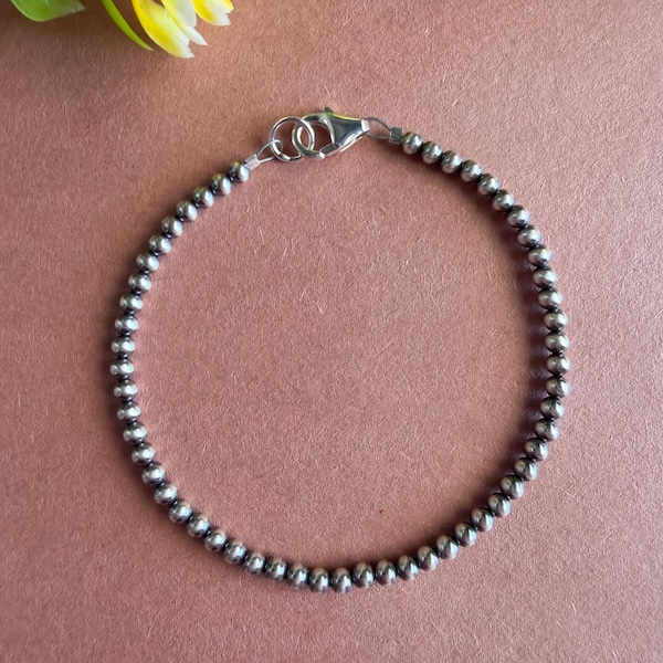 3 mm Navajo Perle Silber Perlen Armband 7 '' Lang. Hergestellt in den USA.