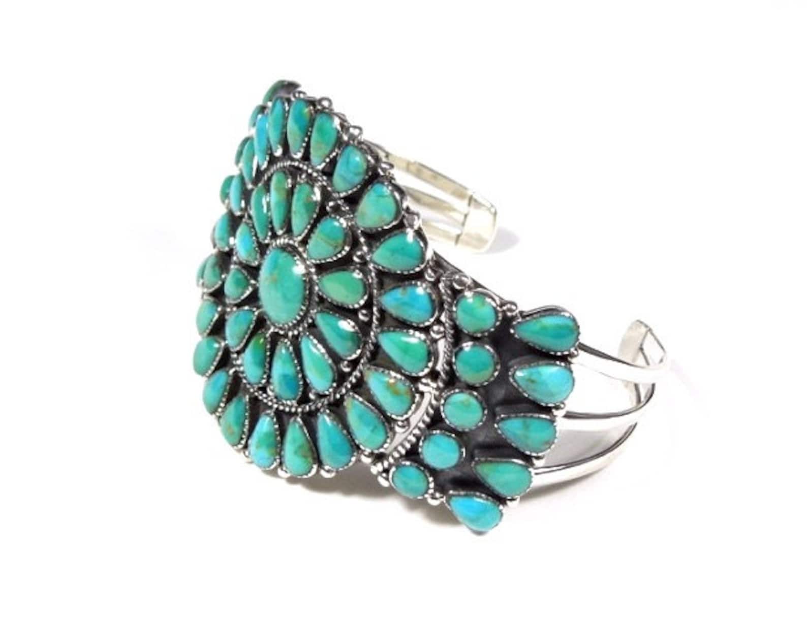 Southwest Style Kingman Turquoise 925 Sterling Silver Cluster Cuff ...