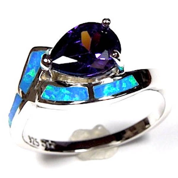 1.25 Carats Amethyst & Blue Fire Opal Solid 925 Sterling Silver Ring Sz 6,7,8,9