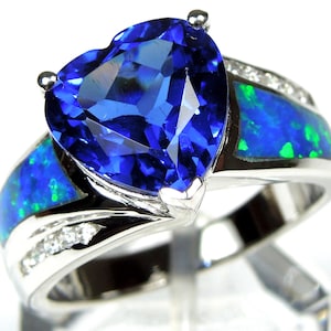 Tanzanite & Blue Fire Opal Inlay 925 Sterling Silver Ring Size - Etsy