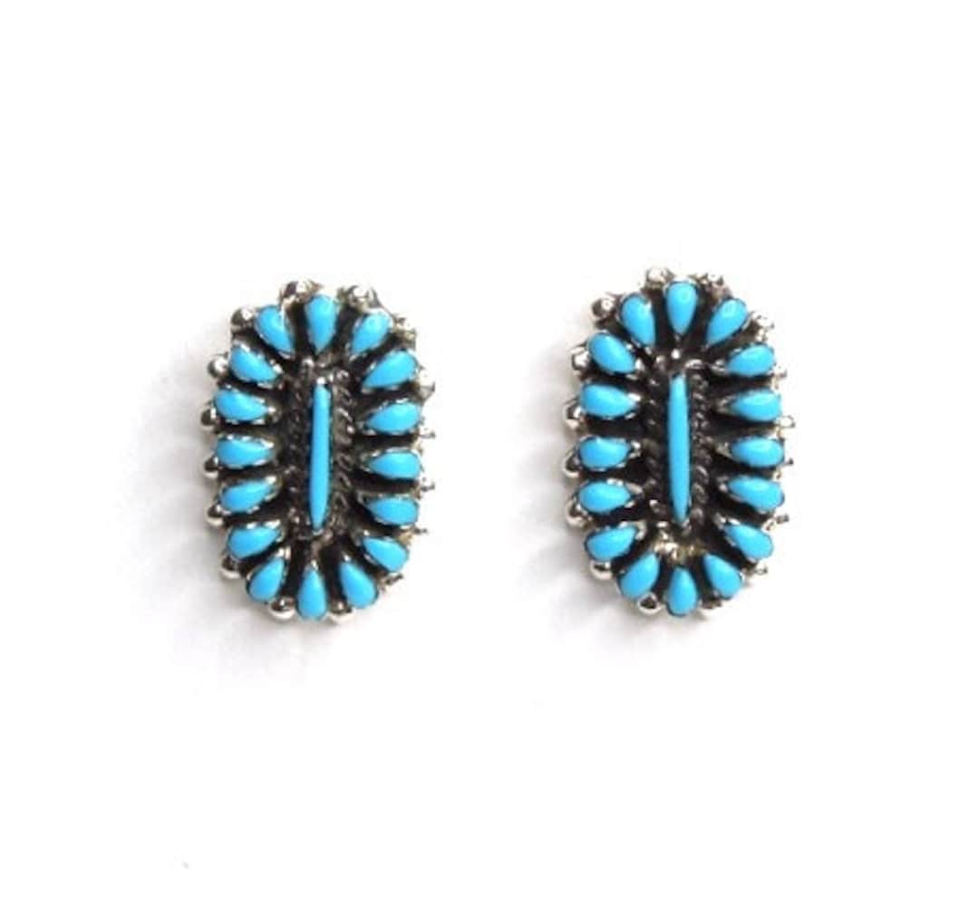 Petit Point Sleeping Beauty Turquoise 925 Sterling Silver Southwest ...