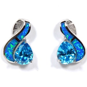 Orecchini a perno in argento sterling 925 autentico con intarsi in opale di fuoco blu e blu