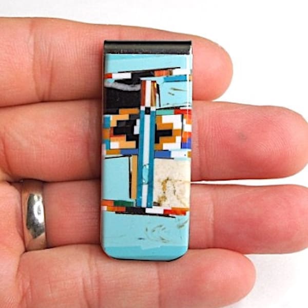 Multicolor and Turquoise Stone Inlay Men's Money Clip