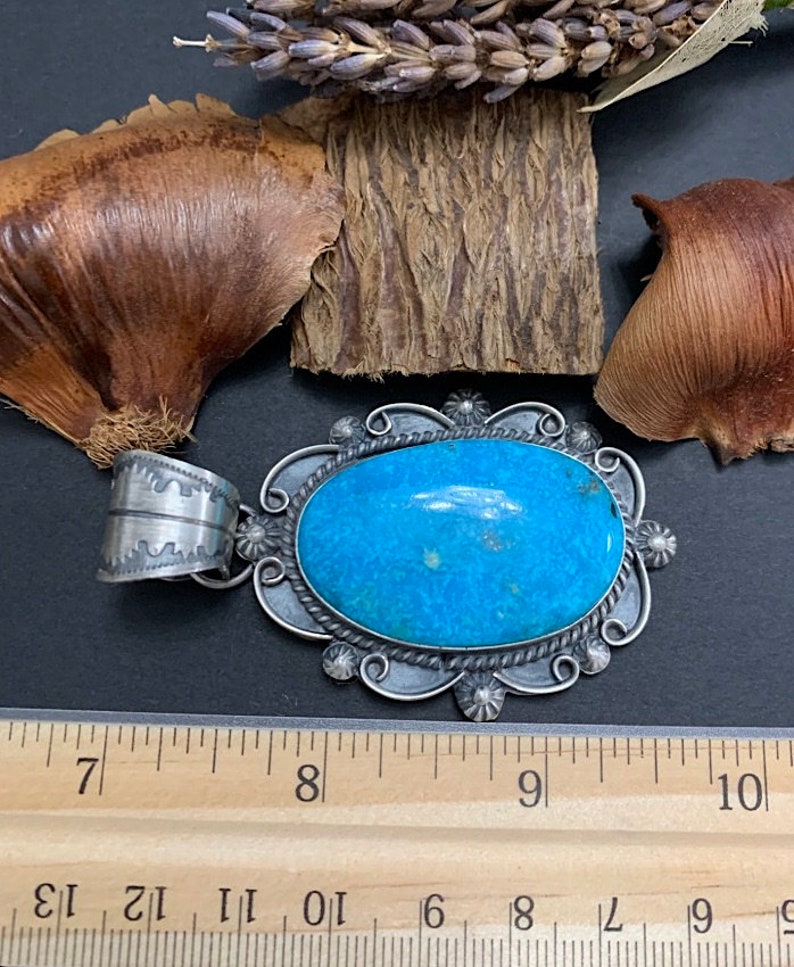 Heavy Kingman Turquoise 925 Sterling Silver Pendant. Chain is Not