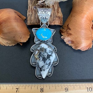 White Buffalo & Royston Turquoise Pendant Necklace, Sterling Silver