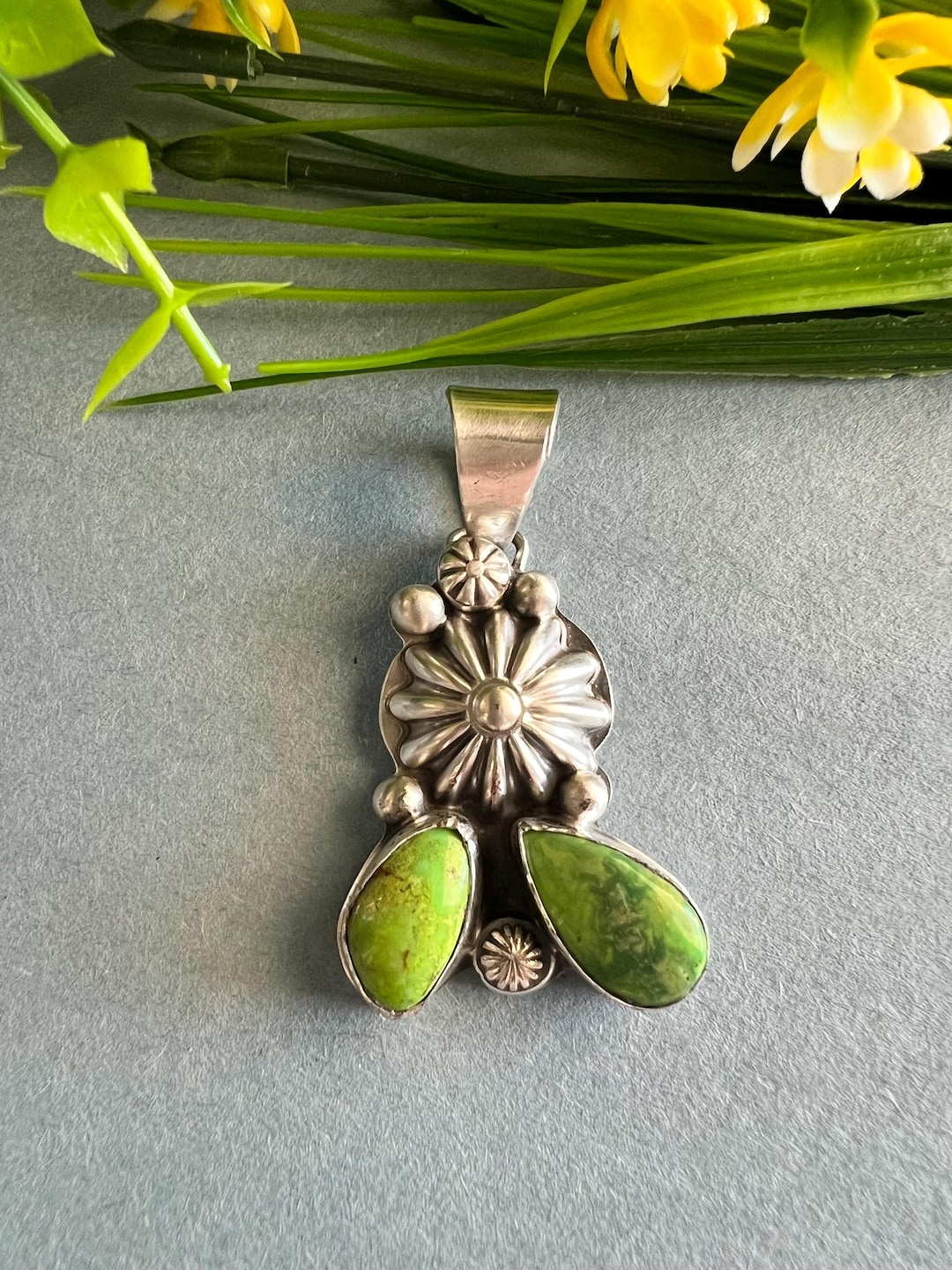 Handcrafted Natural Green Pixie Turquoise 925 Sterling Silver Pendant ...