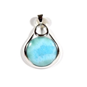Authentic AAA Larimar Stone Inlay 925 Sterling Silver Pendant