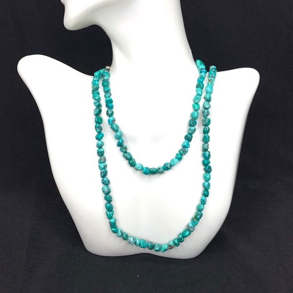 1 strand Genuine Sonoran Turquoise nugget and sterling silver necklace 30'' Long. Made in New Mexico