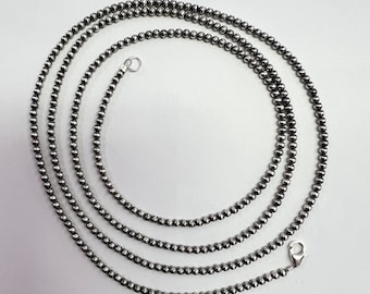 Collar artesanal de perlas navajo de 3 mm y cuentas de plata de ley, 101,6 cm de largo.