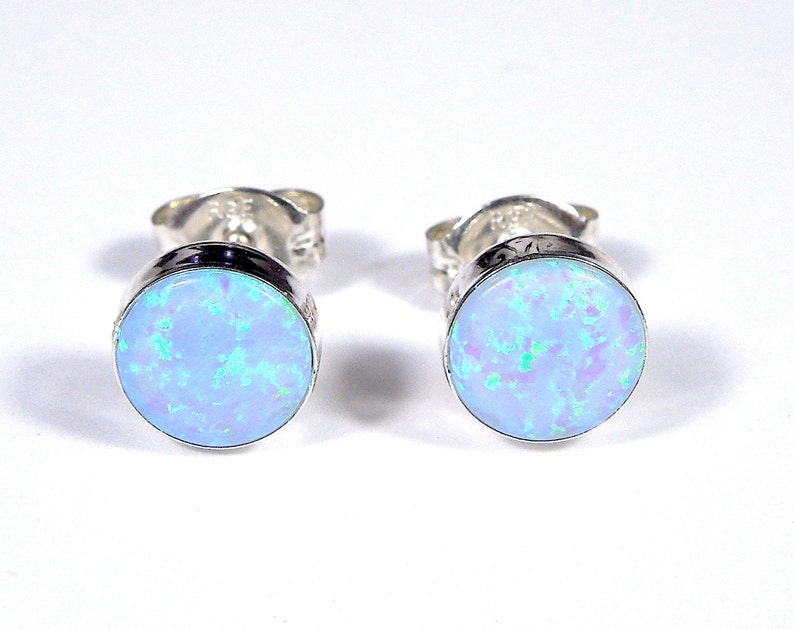 Round White Fire Opal 925 Sterling silver stud post earrings 5mm Made in USA