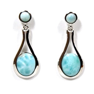 Genuine AAA Dominican Republic Larimar 925 Sterling Silver Dangle Earrings