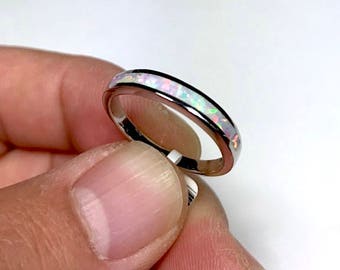 Anillo de plata de ley 925 maciza con incrustaciones de ópalo blanco de fuego, tallas 6-10.