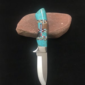 Boot Knife with Multicolor Inlay & Turquoise 8&quot; long, Santa fe style