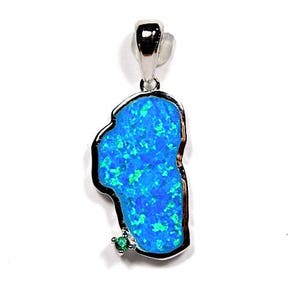 Blue Fire Opal Inlay 925 Sterling Silver Lake Tahoe Map Pendant For Necklace. Free 18'' silver chain