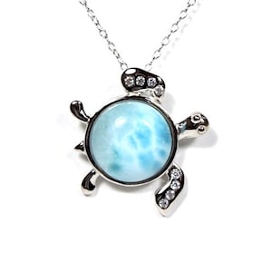 Silver & AAA Larimar Turtle Pendant 18&quot; necklace. Genuine AAA quality stone.