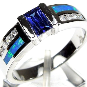 Tanzanite & Blue Fire Opal Inlay 925 Sterling Silver Men&#39;s Woman Ring Size 6,7,8,9