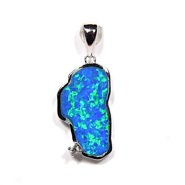 Blue Fire Opal Inlay 925 Sterling Silver Lake Tahoe Map Pendant Necklace. Free 18'' silver Chain