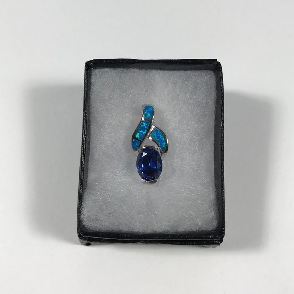 Tanzanite & Blue Fire Opal Inlay Solid 925 Sterling Silver Pendant For Necklace