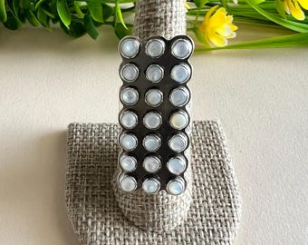 White Mother of Pearl Sterling Silver Ring Size 9 and Adjustable