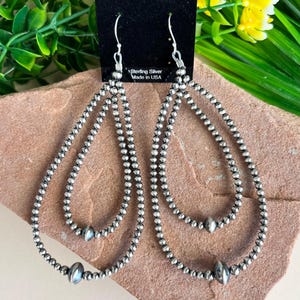 925 Sterling Silver Navajo Pearls Southwest Style Double Loop Earrings