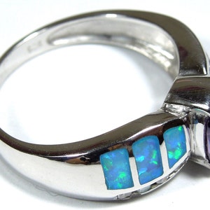 Amethyst & Blue Fire Opal Inlay Genuine 925 Sterling Silver Ring size 6,7,8,9 image 3