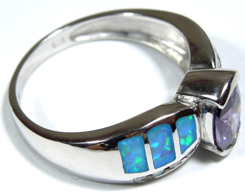 Amethyst & Blue Fire Opal Inlay Genuine 925 Sterling Silver Ring size 6,7,8,9 image 3