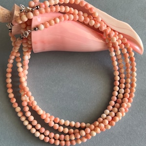 6mm Round Pink Conch & Sterling Silver Necklace 18”