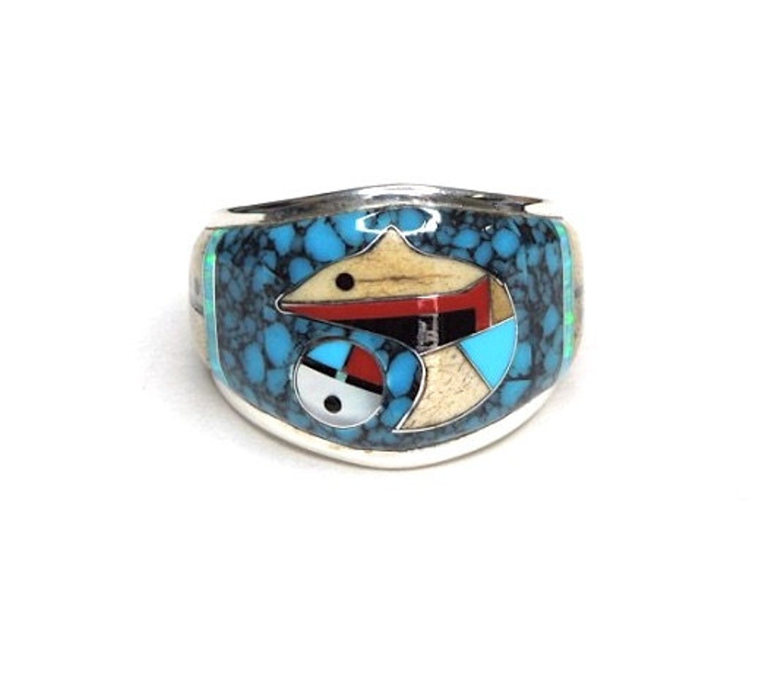 Turquoise Bear Inlay 925 Sterling Silver Men's, Woman Ring Size 9 - 14 ...