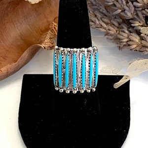 Sleeping Beauty Turquoise 925 Sterling Silver Petit Point Ring size 7, 8, 9, 10