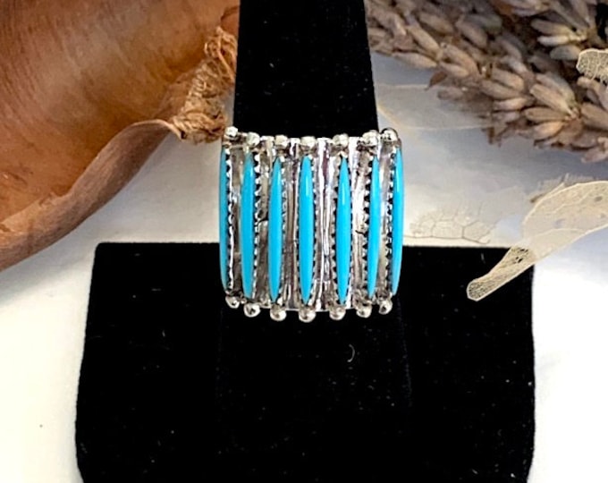 Sleeping Beauty Turquoise 925 Sterling Silver Petit Point Ring Size 7 ...