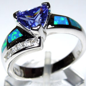 Tanzanite & Blue Fire Opal Inlay Sterling Silver Ring Sz 6,7,8,9 - Etsy