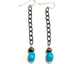 Kingman Turquoise 925 Sterling Silver Dangle Earrings 3'' long