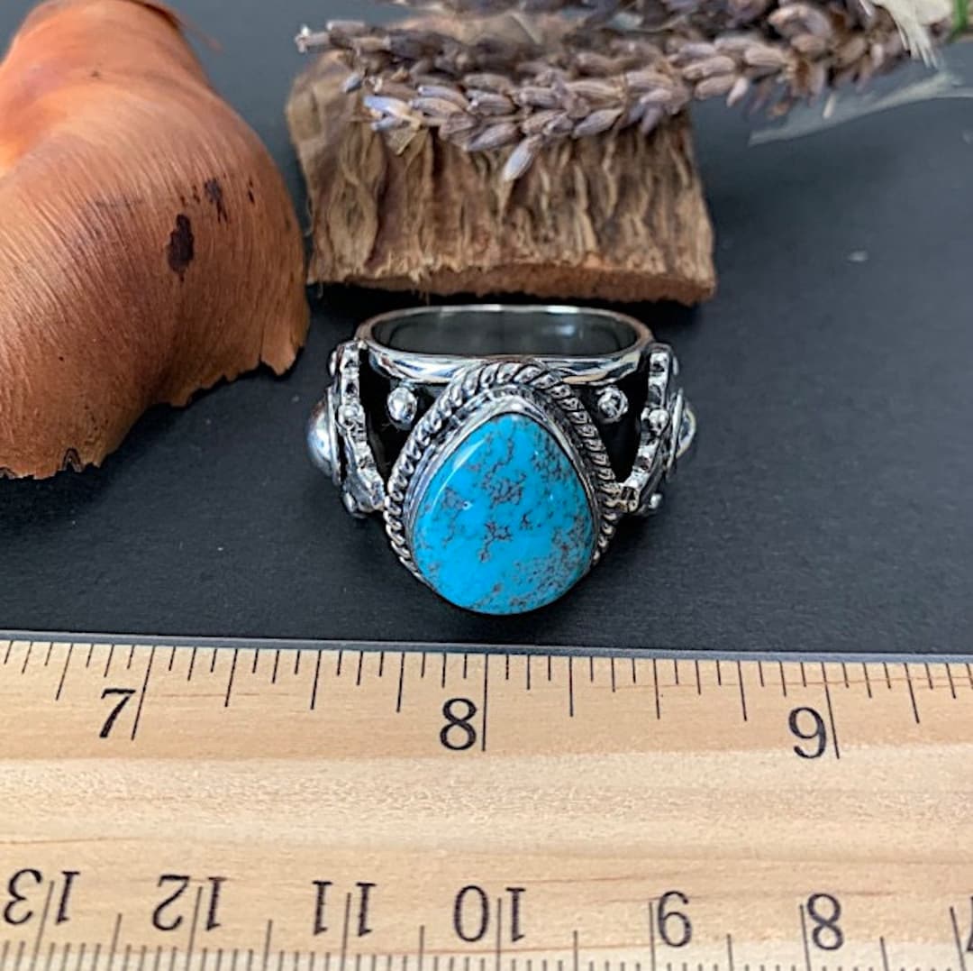 Genuine Kingman Turquoise 925 Sterling Silver Men's Ring Size 12 ...