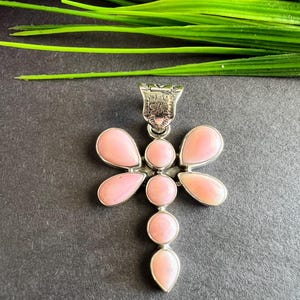 Pink Queen Conch Shell Sterling Silver Dragonfly Pendant