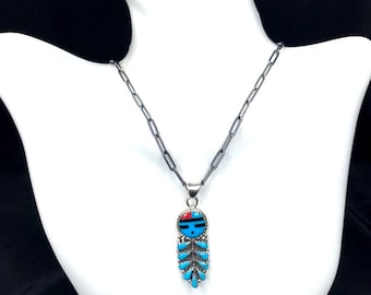 Turquoise Inlay 925 Sterling Silver Southwest Multicolor Sunface Pendant, Chain is not included