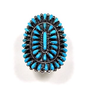 Sleeping Beauty Turquoise Petit Point Adjustable Ring Sterling Silver size 6,7,8,9,10