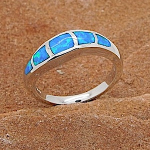 High Quality Blue Fire Opal Inlay Solid 925 Sterling Silver Men, Woman Ring size 5.5 - 13