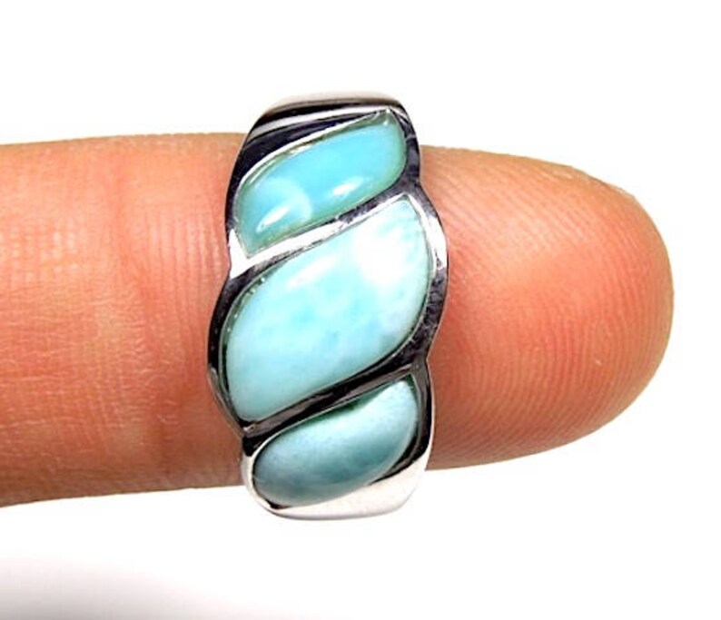 100/% Genuine AAA Dominican Larimar 925 Sterling Silver Band Ring sizes 6,7,8,9