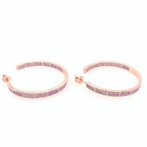 Pink Fire Opal Inlay 18kt Rose Gold Plated over 925 Sterling Silver Hoop Earrings 1-1/4" - 31mm