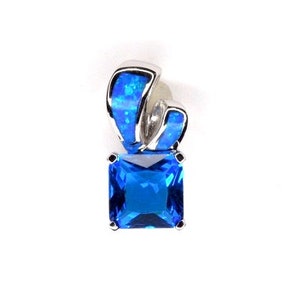 Blue Topaz & Blue Fire Opal Inlay 925 Sterling Silver Pendant