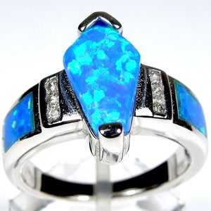 Blue Fire Opal Inlay Solid 925 Sterling Silver Ring Sizes - Etsy