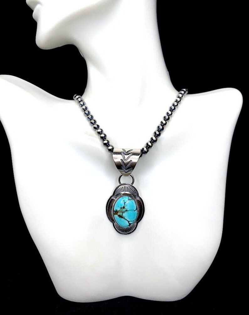 Lone Moutain Turquoise Pendant. Handmade 925 Sterling Silver. Chain is