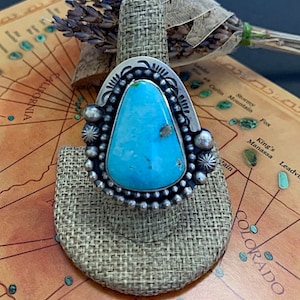 Huge Sonoran Gold Turquoise Ring size 9. 925 Sterling Silver