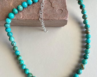 8mm Genuine Natural Royston Turquoise Bead Necklace 17.5'' Long. Made in USA