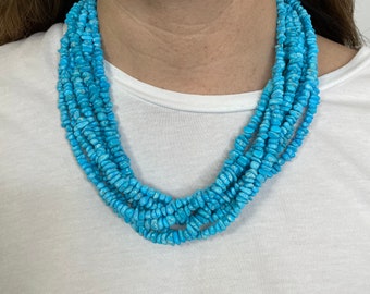 Natural High Quality 8 Strands Sleeping Beauty Turquoise Nuggets & sterling Silver Necklace 22" Long