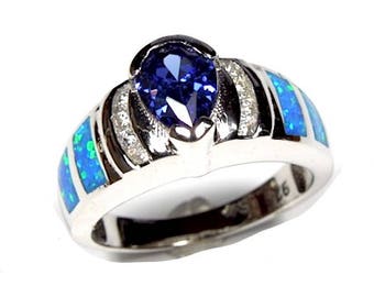 Tanzanite & Blue Fire Opal 925 Sterling Silver Wedding Ring | Etsy