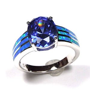 3 Carats Tanzanite & Blue Fire Opal Solid 925 Sterling Silver Ring Size 6,7,8,9