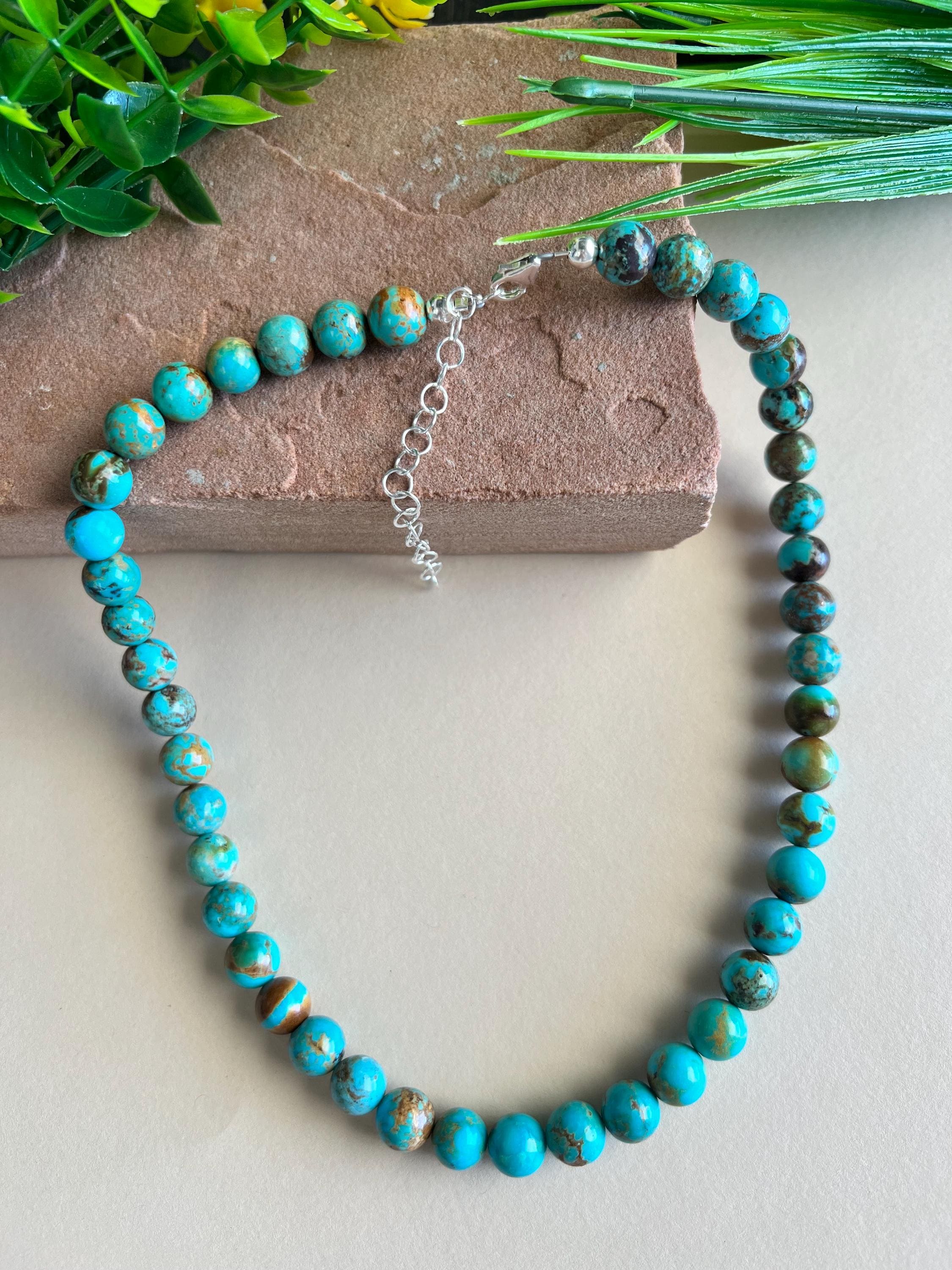 アクセサリー RRRzi 9mm Genuine Natural Royston Turquoise Bead Necklace 17.5'' Long