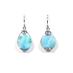 Genuine AAA Dominican Republic Larimar 925 Sterling Silver Dangle Earrings