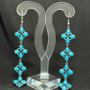 Natürliche Dornröschen Türkis 925 Sterling Silber Lange Ohrringe